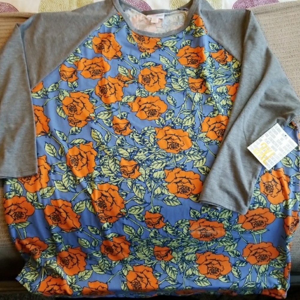 Floral print and grey baseball t-shirt